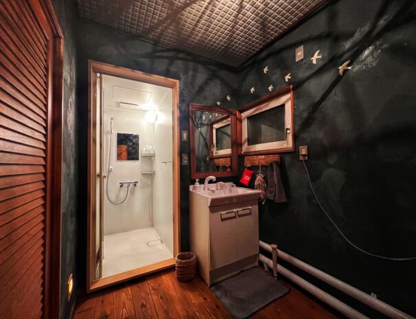 Walk in shower and powder room at Anya Cottage Chalet Hokkaido